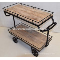 Design industriel Servant Trolley Roues en fonte Mango Wood Lime Finsih